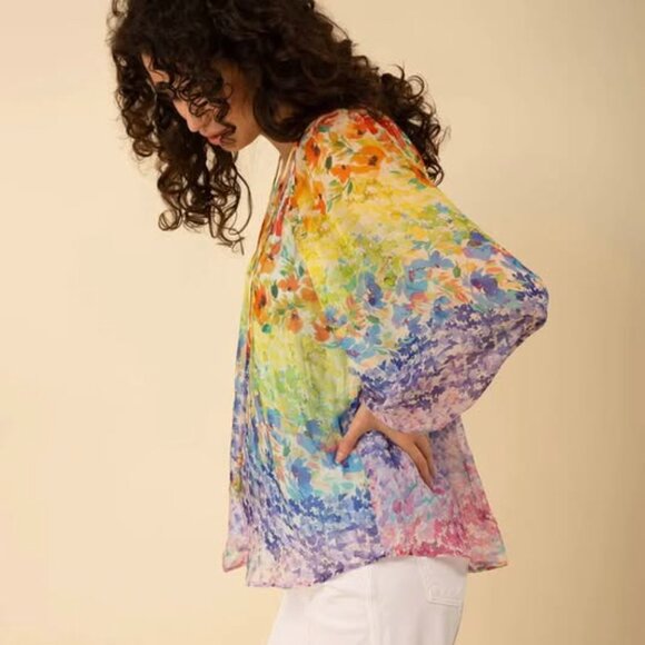 New* HALE BOB Octavia Chiffon Top Blue Multi-Color Size XL $80.00 - Picture 3 of 11